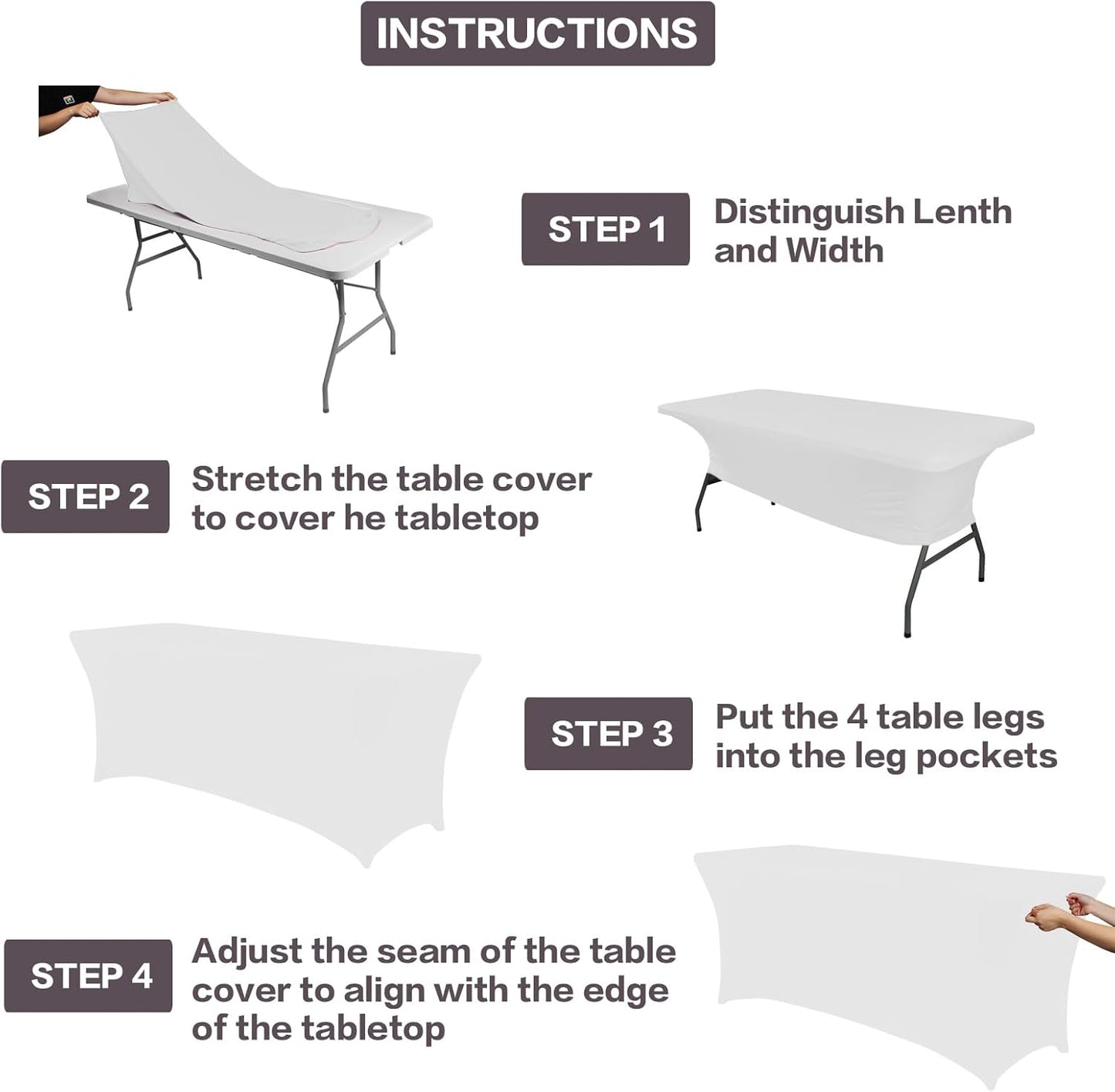 IVAPUPU 4FT Spring Table Cloth for Rectangular Fitted Events Stretch White Table Covers Washable Cover Spandex Tablecloth Protector for Party, Wedding, Cocktail, Banquet, Festival