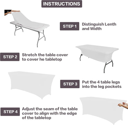 IVAPUPU 4FT Spring Table Cloth for Rectangular Fitted Events Stretch White Table Covers Washable Cover Spandex Tablecloth Protector for Party, Wedding, Cocktail, Banquet, Festival