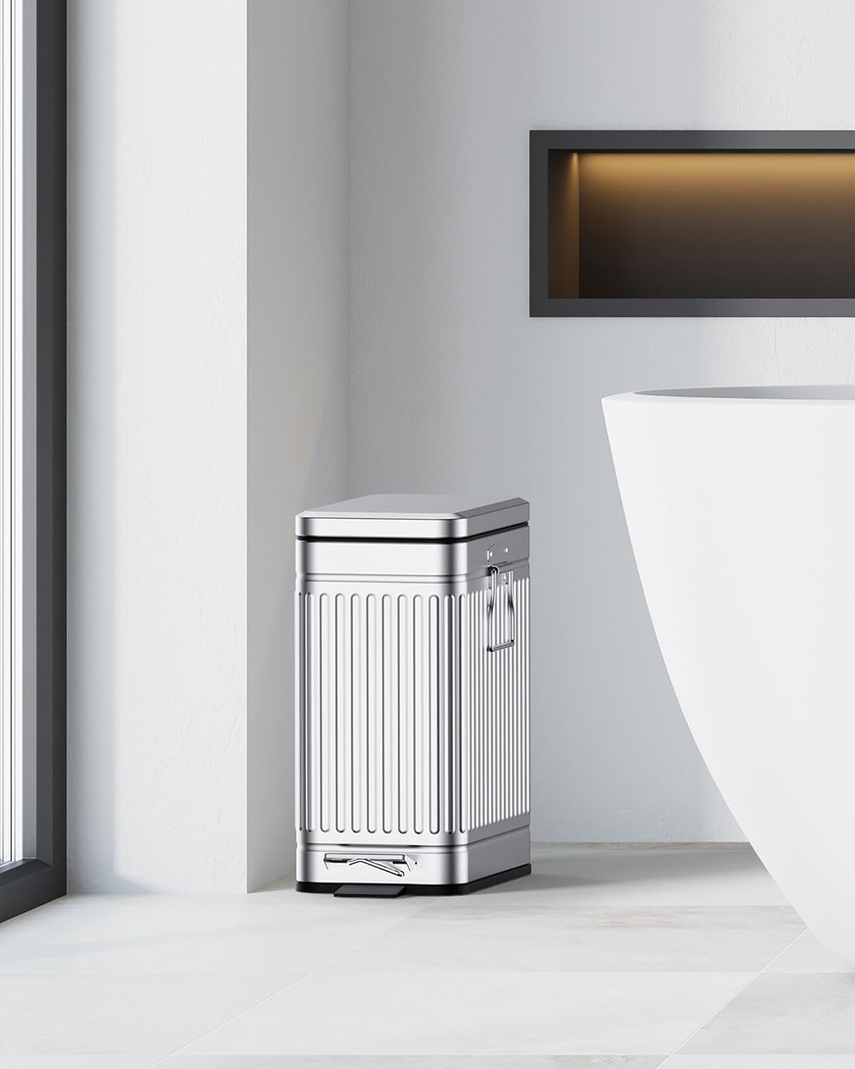 Small Trash Can with Lid Soft Close-10L/2.6 Gal Stainless Steel Outdoor Dog Poop Garbage Can-Metal Waste Bins with Pedal for Bathroom Bedroom Office-Silver