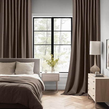 MIULEE Chocolate Brown Back Tab Blackout Curtains 108 Inch Long 2 Panels Set for Bedroom, Rod Pocket/Pinch Pleat Extra Long Thermal Insulated Living Room Darkening Pleated Light Blocking Drapes