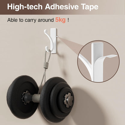 Adhesive Wall Hook for Towel/Coat - Extra Sticky 10LB Stainless, Stick on Hanger for Bath or Shower, White 8-Pack