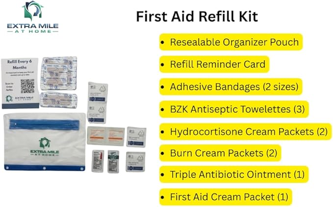 First Aid Refill Kit – 20 Essential Pieces | FSA & HSA Eligible | Travel Pouch with Burn Cream, Bandages, Wipes & Hydrocortisone