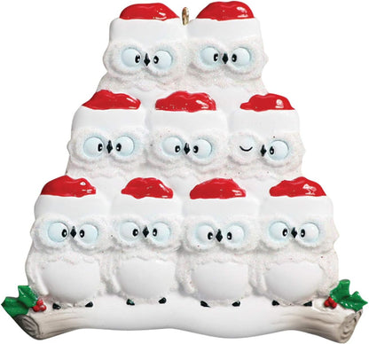 3D Owl Family of 9 Christmas Ornament 2025 Personalized Family Christmas Ornaments 2025 | White Holiday Keepsake Personalized Tree Ornaments Customizable Gifts Woodland Owls of Nine Ornament Holly
