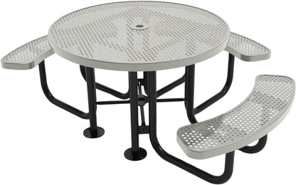 Heavy-Duty Portable Outdoor Picnic Table with Umbrella Hole, Punched Steel Patio Dining Furniture Made in America (46" Round Top, Textured Grey)