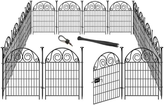 Tall Garden Animal Barrier Fence With Gate,40 in(H)×27 in(L) 12 Panels Dog Digging Fence Barrier, Black Metal Temporary Fences, Reusable Defense Fencing For Outdoor Yard. Total 26.2 Ft│Patented