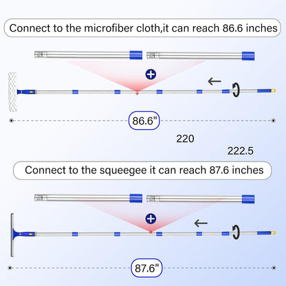 ITTAR Professional Window Cleaning Squeegee Kit, 7.15 Ft High Reach Cleaner Tool, Rotatable Window Washing Equipment with Extension Pole for Indoor/Outdoor Window, Glass, Car, 1 Blade 2 Scrubber