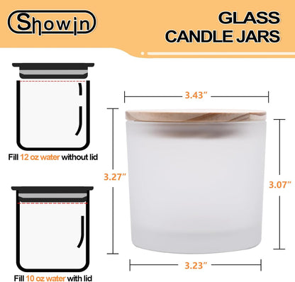 12 OZ Thick Candle Jars for Making Candles 12 Pcs, Empty Jars with Wood Lids for Spice Jars, Sample Container, Frosted White