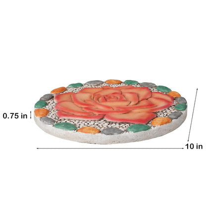 Decorative Rose Garden Stepping Stone - Stepping Stones Outdoor with Colorful Pebble Border, 10x10 inches