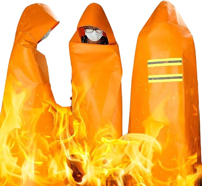 DIBBATU Fireproof Cloak, Fire Escape Cloak, Extra Big Fireproof Fiber Cape, Emergency Used as A Fire Blanket, Head Protection Fire Escape kit for Household, Office Home (Orange, 72 * 70in)