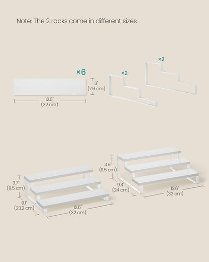 SONGMICS Display Risers, Set of 2 Engineered Wood Perfume Organizer Stand, 3-Tier Cupcake Stand Holder, Spice Rack, Shelf Risers for Figures, Dessert Shelves, Snow White and Cloud White UKCS116W01