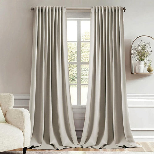 MIULEE Stone Back Tab Blackout Curtains 84 Inch Length 2 Panels Set for Living Room Bedroom Privacy, Rod Pocket/Pinch Pleat Thermal Insulated Room Darkening Pleated Light Blocking Drapes