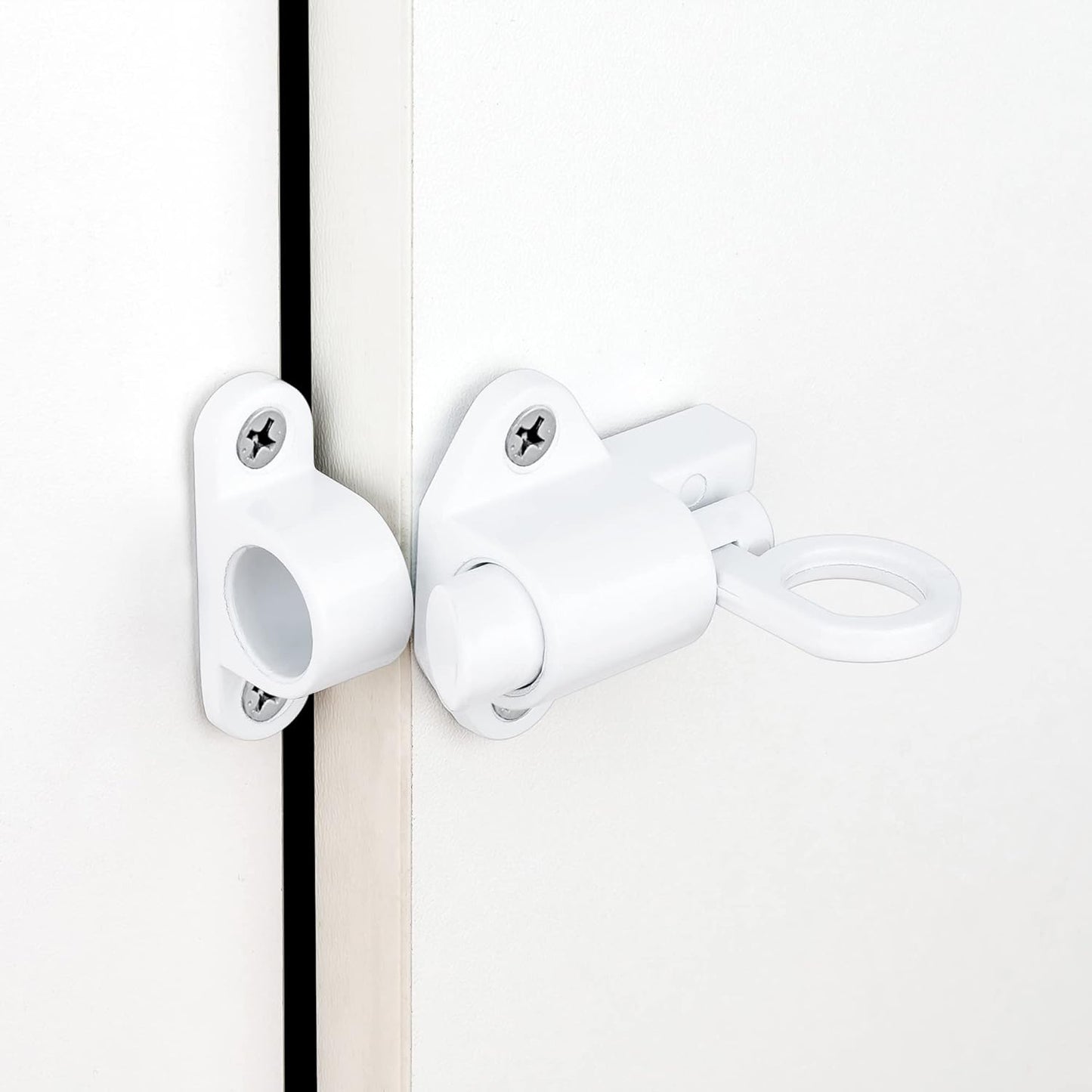 4 Packs Self-Closing Latches，White Spring Door Lock，Resilient Bolt Latch Aluminum Alloy Safety Automatic Spring Barrel Slide Door Lock with Screws,Used for Gate,Window and Cabinet etc