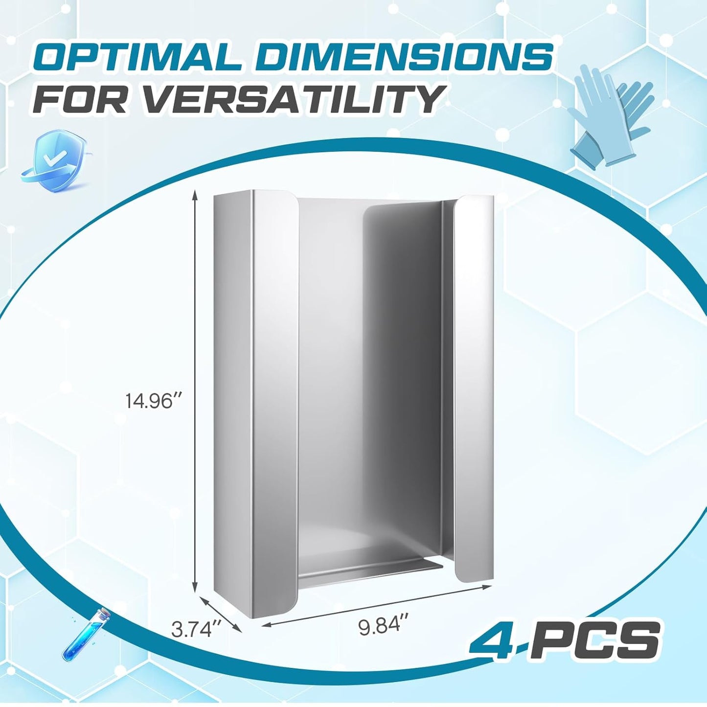 Blulu 4 Pack Glove Box Holder/Dispenser Stainless Steel Triple Wall Mounted Glove Box Organizer, 9.84" H x 14.96" W x 3.74" D