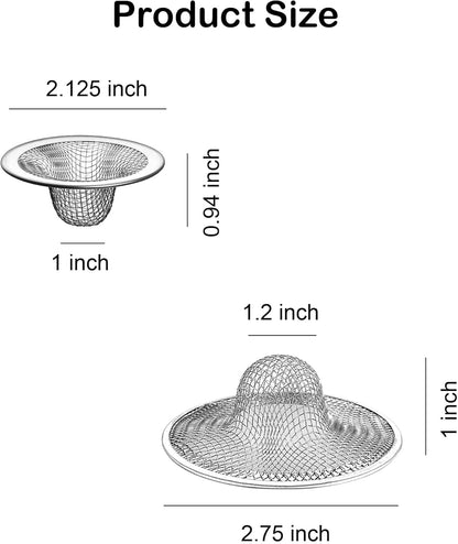25PCS Bathroom Mesh Sink Drain Strainer, 2.75" & 2.125'' Stainless Steel Slop Basket Filter Trap, Mesh Tub Strainer Bathtub Drain Filter Screen for Bathroom Bathtub Laundry Lavatory Balcony RV Utility