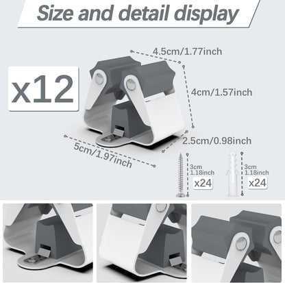 3-H Broom Holder Wall Mount 12 Pack, Mop and Broom Holder Wall Mount for Hanging and Organizing Shovel,Rake,Brush,Yard Tools in Laundry Room Garden Garage (grey)