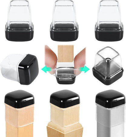 Ezprotekt 24 Pcs Clear Chair Leg Sliders for Carpet, Square Teflon Furniture Glides Protectors Covers, Bar Stool Carpet Sliders Caps for Chair Table Desk Couch Legs (S Fit: 0.55" - 0.75")