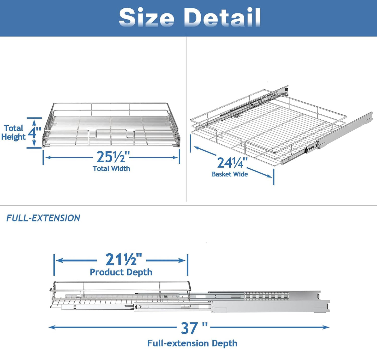LOVMOR Pull Out Cabinet Organizer 25½" W x 21½" D, Kitchen Cabinet Pull Out Shelves Slide Out Storage