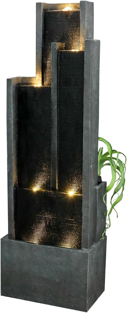 SunJet 5-Tiers Indoor/Outdoor Garden Water Fountain - 50.7inches Modern Floor-Standing Cascading Water Feature - Suitable for Deck, Patio, Porch, Yard Decor