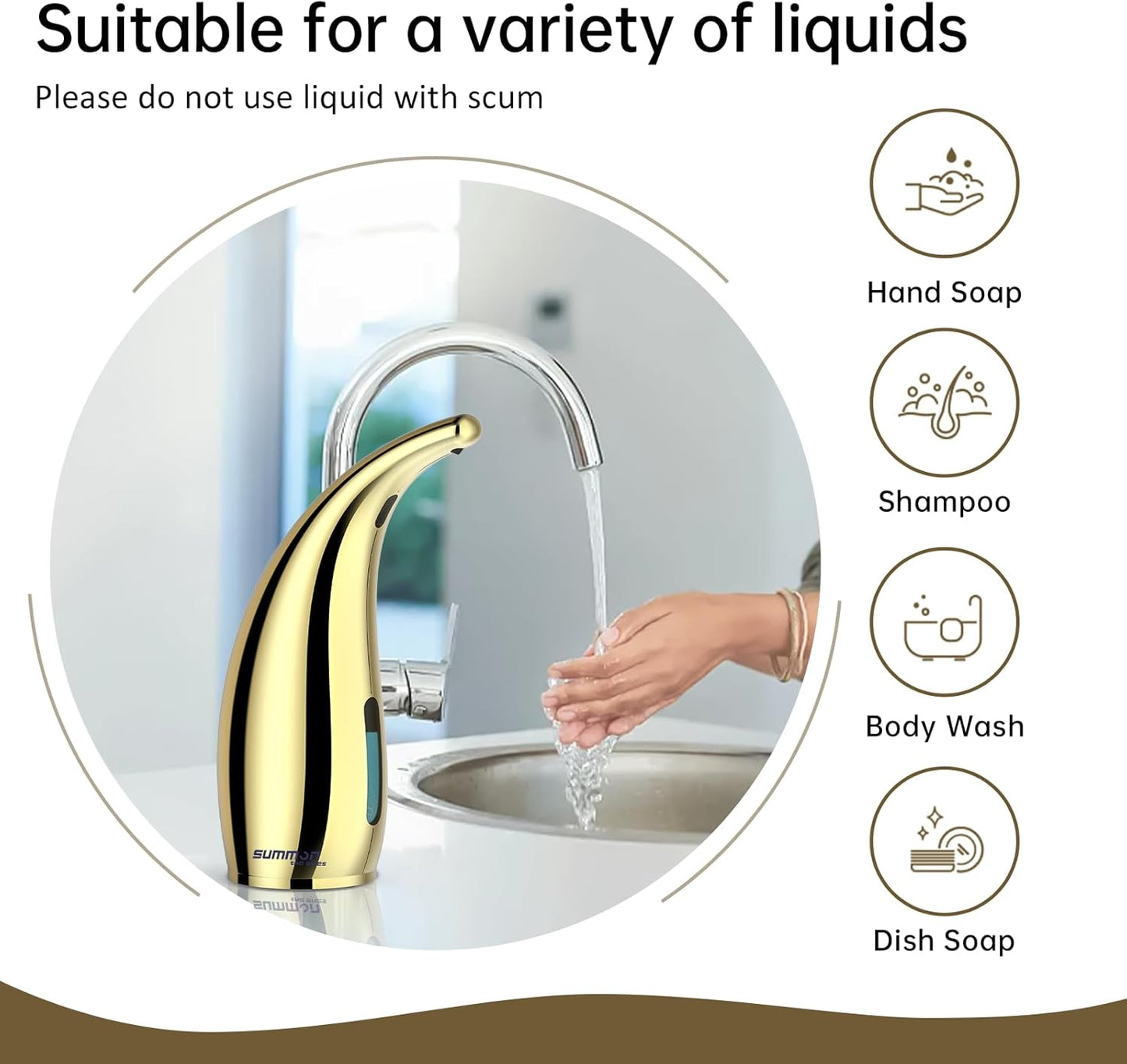 Automatic Liquid Soap Dispenser,300ML Touchless 4 Gear Adjustable,Countertop Electric Battery Operated Gold Hand Soap Dispenser with Sensor for Bathroom,Kitchen,Office