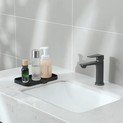 Silicone Bathroom Soap Dishes with Drain Spout-Bathroom and Kitchen Sink Organizer,Sponge Holder,Dish Soap Tray,Perfect for Dispenser,Scrubber,Bottle,Cup on Sink or Counter-Black 9.6"×5.3"