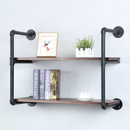 Industrial Pipe Shelving Wall Mounted,30in Rustic Metal Floating Shelves,Steampunk Real Wood Book Shelves,Wall Shelf Unit Bookshelf Hanging Wall Shelves,Farmhouse Kitchen Bar Shelving(2 Tier)