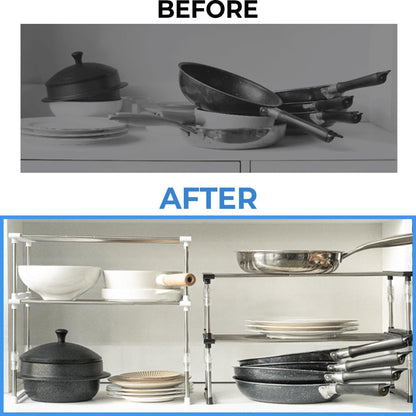 carrotez Expandable Cabinet Organizer, Set of 1 Width & Height-Adjustable Kitchen Cabinet Organizer Shelf, Stackable Kitchen Counter Shelf, 11.8~19.6 x 7.8 x 5.9~9" White