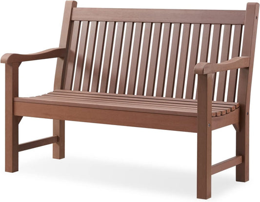 Psilvam Garden Bench, 2-Person Poly Lumber Patio Bench, All-Weather Outdoor Bench That Never Rot and Fade, Suit for Garden, Porch and Park(Brown)