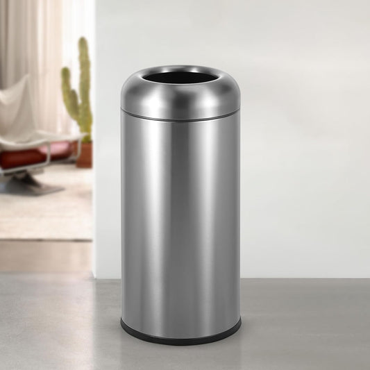 BEAMNOVA 16.5 Gallon Trash Can Open Top Outdoor Indoor Commercial Stainless Steel Industrial Waste Basket Container, Gray Large Garbage Enclosure with Lid