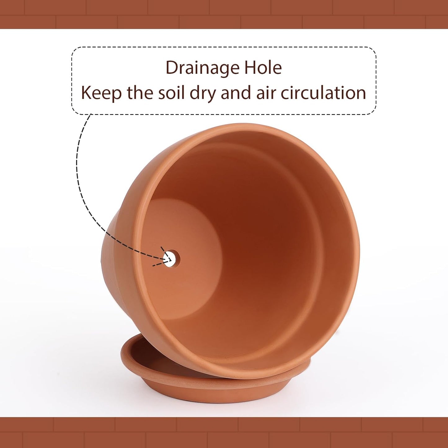 INGOFIN 12 Inch Terracotta Pot with Saucer - Ceramic Clay Pot for Plants with Drainage Hole, Large Terra Cotta Flower Planter with Tray for Indoor Outdoor Plants