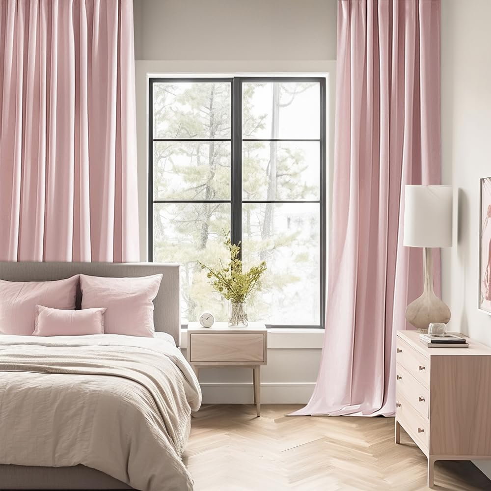 MIULEE Baby Pink Back Tab Blackout Curtains 63 Inch Length 2 Panels Set for Living Room Bedroom Privacy, Rod Pocket/Pinch Pleat Thermal Insulated Room Darkening Pleated Light Blocking Drapes