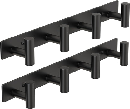 PMMASTO Coat Rack Wall Mounted, 4 "T Shaped Wall Hooks for Hanging, Heavy Duty Stainless Steel Coat Hook Rail for Hat Towel Robes in Bathroom Kitchen Mudroom Entryway (Black, 2PC)