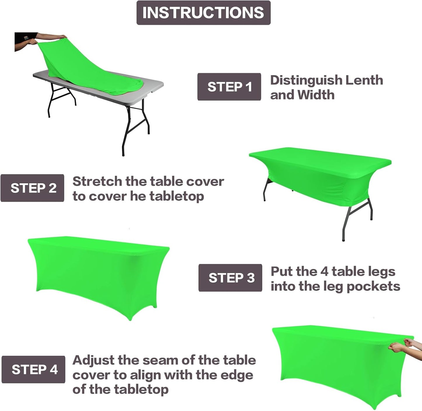 IVAPUPU 6FT Table Cloth for Rectangular Fitted Events Stretch Green Table Covers Washable Cover Spandex Tablecloth Protector for Party, Wedding, Cocktail, Banquet, Festival