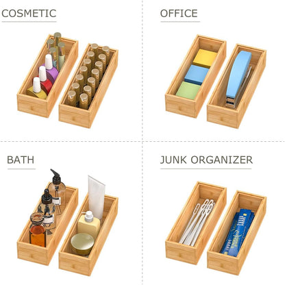 Bamboo Kitchen Drawer Organizer,Stackable Silverware Tray Utensil Organizer Cutlery Holder for Kitchen,Wooden Storage Box for Bathroom, Multi-Use Storage Bins Dividers for Office(9x3x2.5 inch)