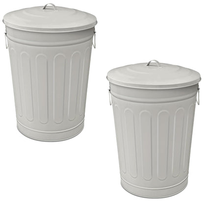 Plexon 13-Gallon Galvanized Steel Round Trash Can with Lid, Indoor and Outdoor Use, Durable Construction, Retro Design, Stylish Beige 2 Pack