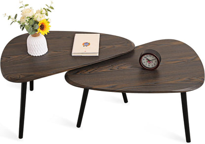 Nesting Coffee Table Set of 2 Side Set Wooden Tables Living Room Bedroom Apartment Modern Industrial Simple Nightstand,Walnut 32" D x 20" W x 18.5" H