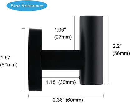 TASTOS Matte Black Bathroom Towel Coat Hook Stainless Steel, 2 Pack Robe Clothes Cabinet Closet Sponges Hooks Holder Round Style Heavy Duty Wall Hook for Bathroom Kitchen Hotel Wall Mounted