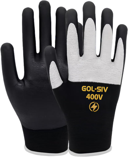400V Electrician Gloves - Insulated Electrical Gloves For Electrician,Flame Retardant,Rubber Safety Non Slip Work Gloves,Low Voltage,Touch Screen (Black,Large)