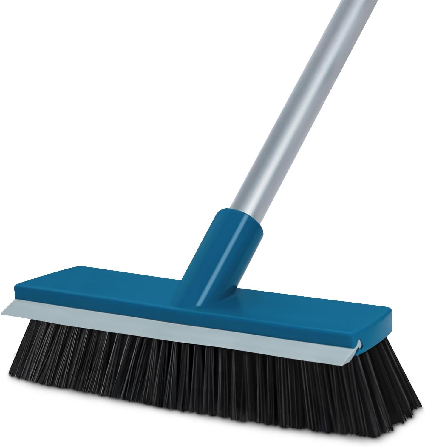 Stiff Bristle Deck Brushes for Scrubbing Heavy Duty with Rubber Scrape Squeegee, 55” Long Handle Scrub Brush for Bathroom Shower Carpet Outdoor Floor Cleaning (Head Size: 10.8”)