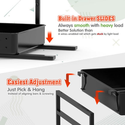 EVERIE Metal Pull Out Slide Shelf Organizer for Under Sink Organization in Kitchen, Bathroom, Counter, Cabinets, Minimum Available Space 13" Wide x 16.5" Deep (Black, 1 Set)