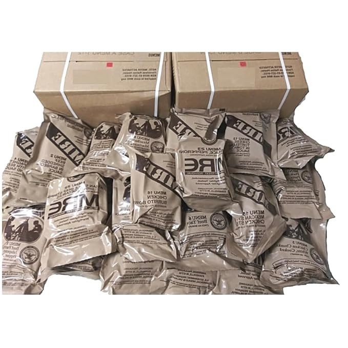 MRE Meals Ready to Eat A and B bundle cases 2025, 2026 inspection. Genuine Military US surplus emergency food bulk supply full box with heater