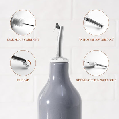 famiware Milkyway 16oz Ceramic Olive Oil Dispenser Bottle, 1 Piece Oil Dispenser for Kitchen with Stainless Steel Pourers, Suitable for Storage Vinegar, Soy Sauce, Coffee Syrup, Liquids, Dark Gray