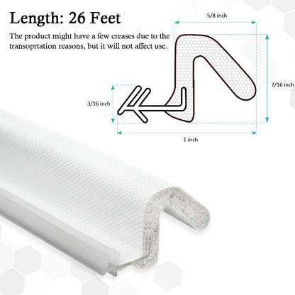 Kerf Weather Stripping Door Seal Strip 26 Ft Q Foam Door Weatherstrip Seal with Slot Card Slot Installation, Easy Cut to Size (White)