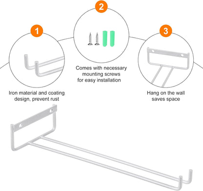 uxcell 5Pcs Wine Glass Rack, 11.22 Inch Iron Wine Glasses Rack Under Cabinet Stemware Rack - Wall Mountable Wine Glass Holder Storage Hanger for Bars Coffee Restaurants Kitchens, Silver