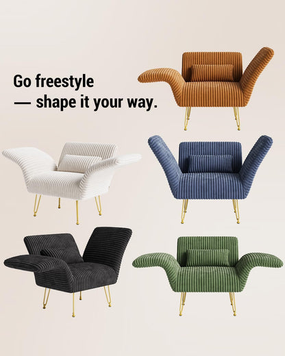 Txtin's Comfy Accent Chair Reading Chair for Bedroom Cozy Wing Arm Living Room Single Sofa Chair with Angle Adjustable Arms Brown Corduroy Easy Assembly