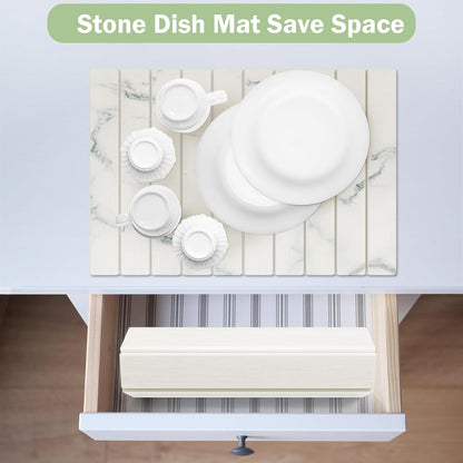 Stone Dish Drying Mat for Kitchen Counter,24"(L)×16"(W) Collapsible Fast-Drying Diatomaceous Earth Mats with Towel Sanding Tool,Versatile Stone Drying Mats for Cups Dishes Bottles