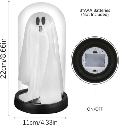 Light Up Ghost in Glass Cloche,Halloween Decorations Indoor,Cute LED Ghost Decor for Mantel,Tabletop,Cute Decorative Ornaments Suitable for Halloween Parties and Festivals(Colored Light,PVC Cover)
