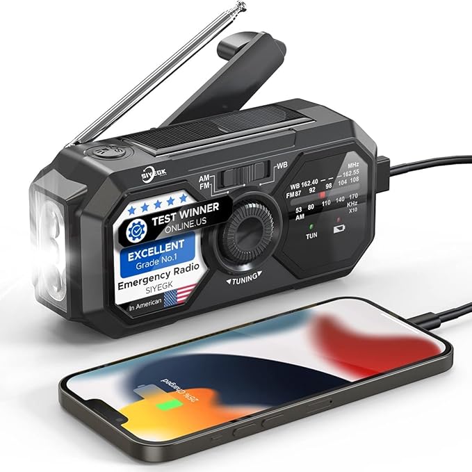 Emergency Weather Radio, Portable AM FM NOAA Radios with Crank SOS Alarm, 3500mAh Pocket Solar Emergency Supplies Gadgets for Men, Small Survival Gear for Home Office Hurricane Camping Hiking Outdoor