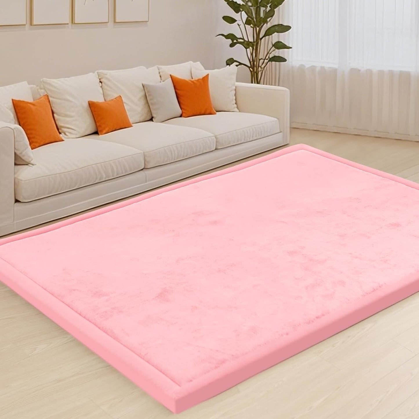 ACOMOPACK Baby Play Mat for Floor,1.3" Thick Memory Foam Area Rug for Living Room,Soft Velvet Crawling with Non-Slip Bottom for Kid,Toddler,79"×118" Tummy Time Nursery Rugs,Yoga（Pink）