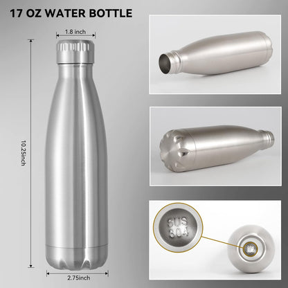 VEGOND 17oz Stainless Steel Water Bottles Bulk, Reusable Metal Sports Water Bottle Keeps Drink Hot and Cold, BPA Free Double Wall Vacuum Cola Shape Insulated Water Bottles for Camping Gym, 8 Pack