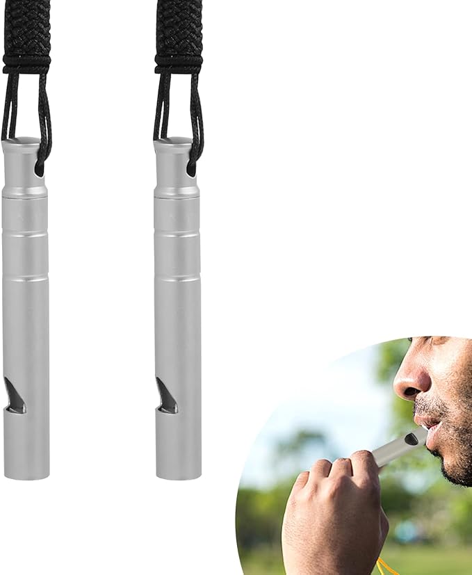 Titanium Emergency Whistle, 120DB Survival Safety Whistles with Black Lanyard, Outdoor Small Lifesaving Loud Whistle for Coaches Sports Boating Dog Training Hiking Camping